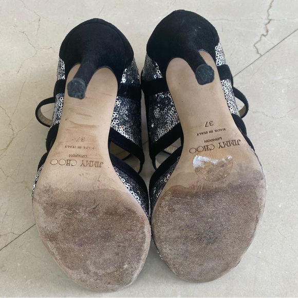 Jimmy Choi Silver/Black Suede and Sequins Tempest Sandal Size 37 - Picture 4 of 6